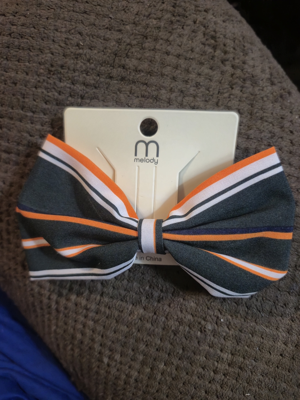 Lovely Melody Striped Hair Bow - Dark Green, Orange & White